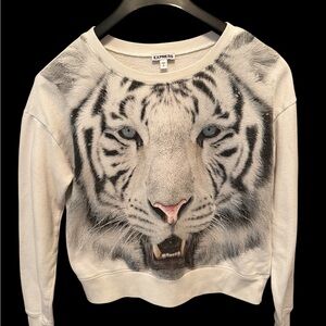 Express Y2K Tiger Face Graphic Sweatshirt Size Small. Animal Print Streetwear